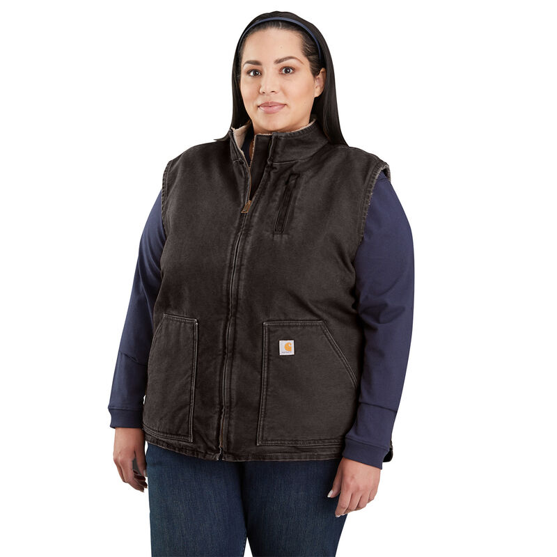 Carhartt Relaxed Fit Washed Duck Sherpa-Lined Mock-Neck Vest image number 0