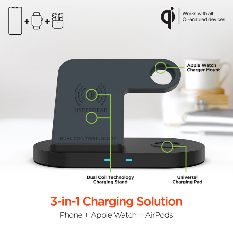 Hypergear 3-in-1 Wireless Charging Dock Phone + Apple Watch + AirPods image number 1