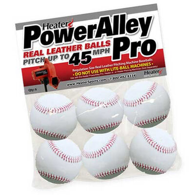 Heater Sports 6pk Power Alley Pro Leather Pitching Machine Baseballs