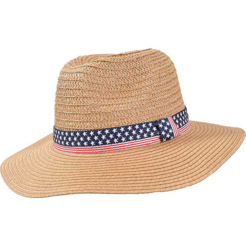 David & Young Floppy Straw Hat w/ American Flag Ribbon image number 0