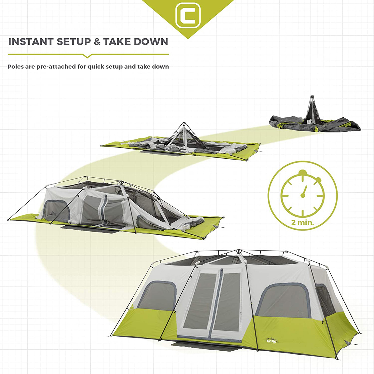 Core 10 person lighted instant cabin tent - Matthews Auctioneers